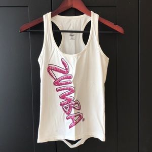 Zumba tank top white w/ pink lettering
